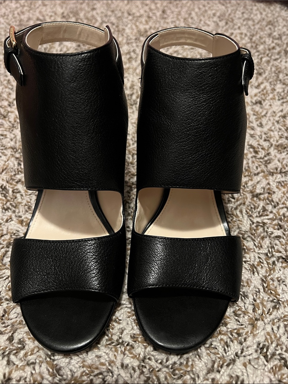 Cole Haan Black Leather Open-Toe Ankle Cuff Heels